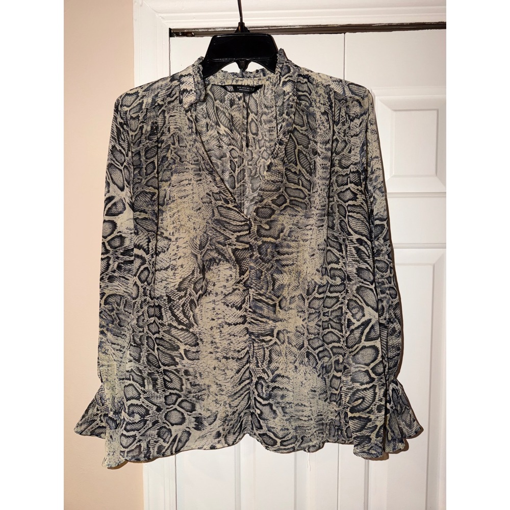 Zara Snakeskin Print Ruffle Collar Blouse